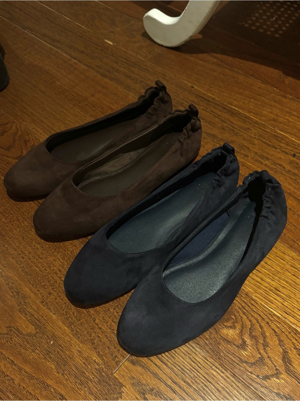 GAP Suede-Look Navy and Brown Elastic-Back Ballet Flats